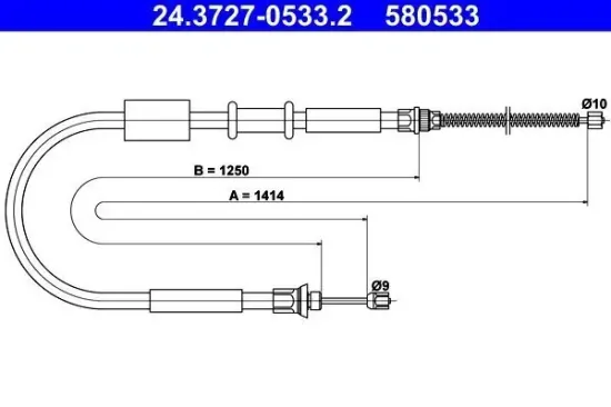 Seilzug, Feststellbremse hinten rechts ATE 24.3727-0533.2 Bild Seilzug, Feststellbremse hinten rechts ATE 24.3727-0533.2