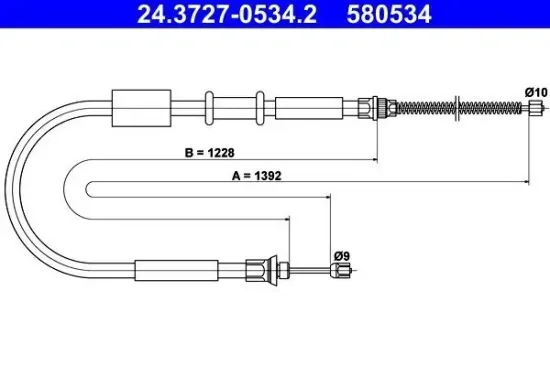 Seilzug, Feststellbremse hinten links ATE 24.3727-0534.2 Bild Seilzug, Feststellbremse hinten links ATE 24.3727-0534.2