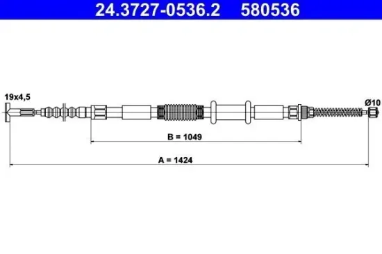 Seilzug, Feststellbremse hinten links ATE 24.3727-0536.2 Bild Seilzug, Feststellbremse hinten links ATE 24.3727-0536.2