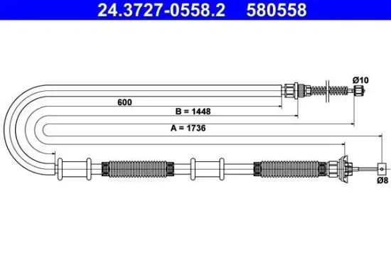 Seilzug, Feststellbremse hinten rechts ATE 24.3727-0558.2 Bild Seilzug, Feststellbremse hinten rechts ATE 24.3727-0558.2