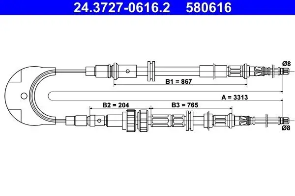 Seilzug, Feststellbremse ATE 24.3727-0616.2 Bild Seilzug, Feststellbremse ATE 24.3727-0616.2