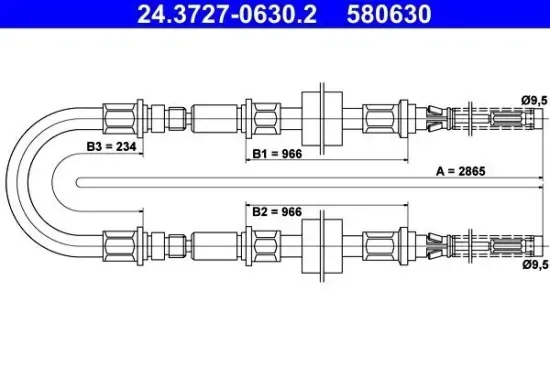 Seilzug, Feststellbremse hinten ATE 24.3727-0630.2 Bild Seilzug, Feststellbremse hinten ATE 24.3727-0630.2