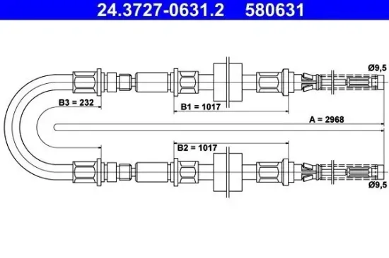 Seilzug, Feststellbremse hinten ATE 24.3727-0631.2 Bild Seilzug, Feststellbremse hinten ATE 24.3727-0631.2