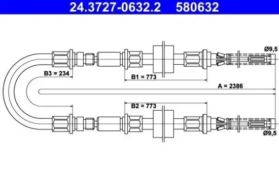 Seilzug, Feststellbremse hinten ATE 24.3727-0632.2 Bild Seilzug, Feststellbremse hinten ATE 24.3727-0632.2