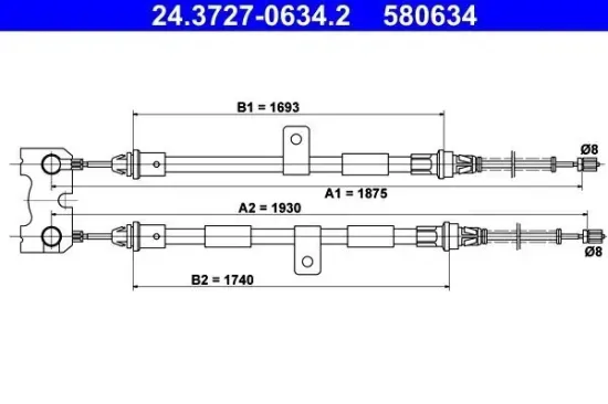 Seilzug, Feststellbremse hinten ATE 24.3727-0634.2 Bild Seilzug, Feststellbremse hinten ATE 24.3727-0634.2