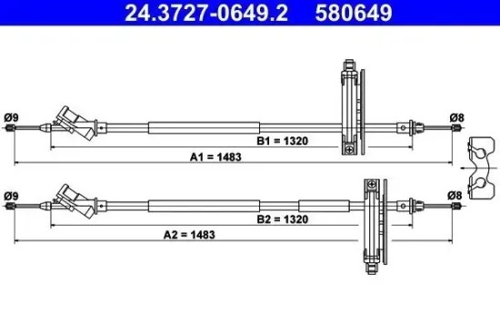 Seilzug, Feststellbremse hinten ATE 24.3727-0649.2 Bild Seilzug, Feststellbremse hinten ATE 24.3727-0649.2