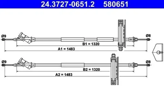 Seilzug, Feststellbremse hinten ATE 24.3727-0651.2 Bild Seilzug, Feststellbremse hinten ATE 24.3727-0651.2