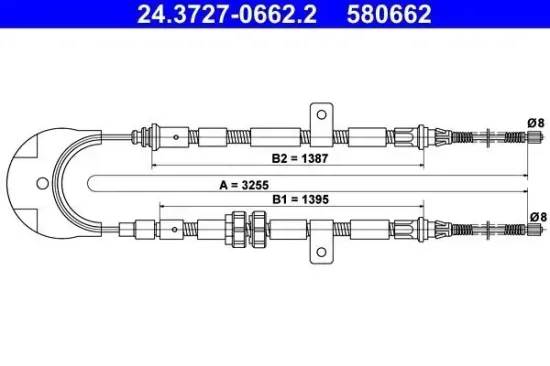 Seilzug, Feststellbremse hinten ATE 24.3727-0662.2 Bild Seilzug, Feststellbremse hinten ATE 24.3727-0662.2