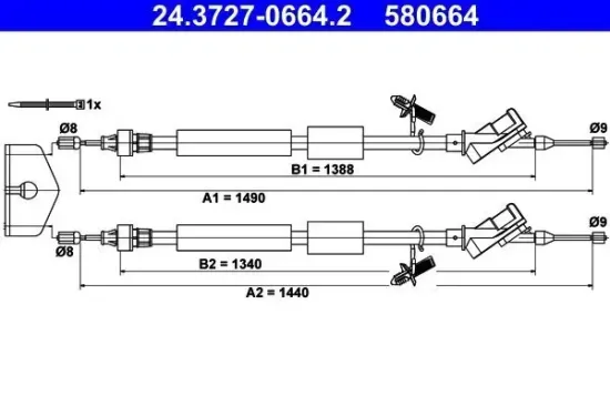 Seilzug, Feststellbremse hinten ATE 24.3727-0664.2 Bild Seilzug, Feststellbremse hinten ATE 24.3727-0664.2