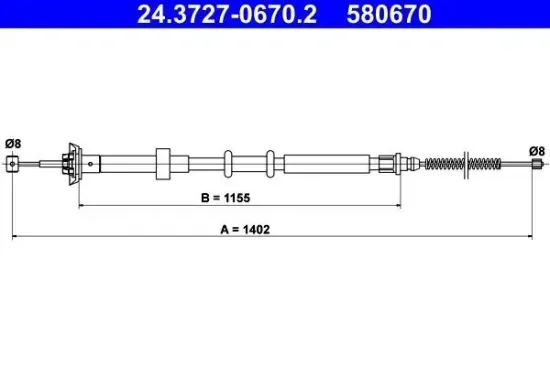 Seilzug, Feststellbremse hinten links ATE 24.3727-0670.2 Bild Seilzug, Feststellbremse hinten links ATE 24.3727-0670.2