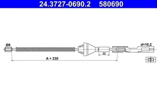 Seilzug, Feststellbremse hinten ATE 24.3727-0690.2 Bild Seilzug, Feststellbremse hinten ATE 24.3727-0690.2