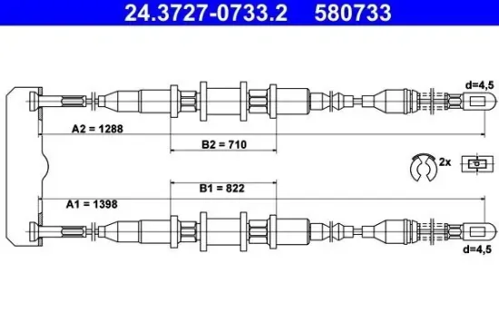Seilzug, Feststellbremse hinten rechts ATE 24.3727-0733.2 Bild Seilzug, Feststellbremse hinten rechts ATE 24.3727-0733.2