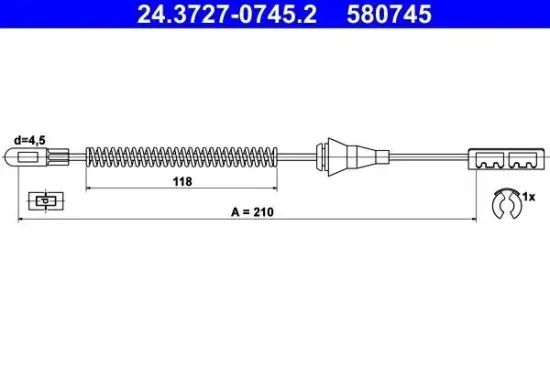 Seilzug, Feststellbremse hinten ATE 24.3727-0745.2 Bild Seilzug, Feststellbremse hinten ATE 24.3727-0745.2