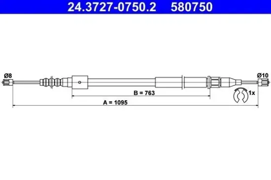 Seilzug, Feststellbremse hinten links ATE 24.3727-0750.2 Bild Seilzug, Feststellbremse hinten links ATE 24.3727-0750.2
