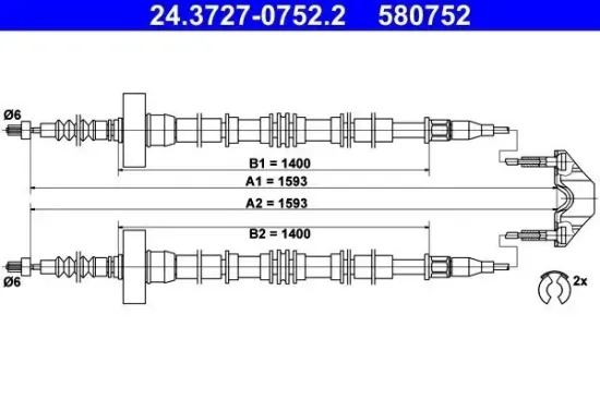 Seilzug, Feststellbremse hinten ATE 24.3727-0752.2 Bild Seilzug, Feststellbremse hinten ATE 24.3727-0752.2