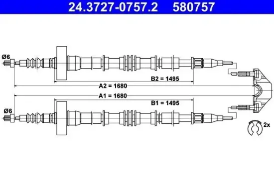 Seilzug, Feststellbremse hinten hinten ATE 24.3727-0757.2 Bild Seilzug, Feststellbremse hinten hinten ATE 24.3727-0757.2