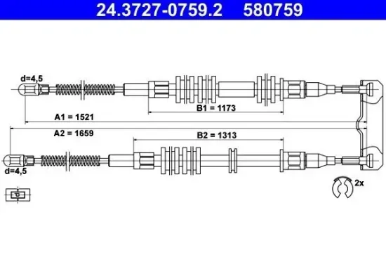 Seilzug, Feststellbremse hinten ATE 24.3727-0759.2 Bild Seilzug, Feststellbremse hinten ATE 24.3727-0759.2