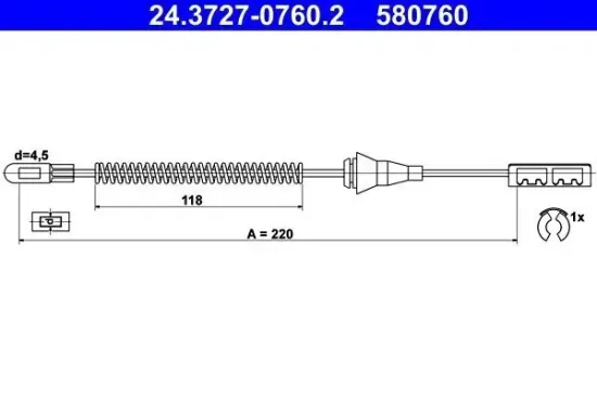 Seilzug, Feststellbremse hinten ATE 24.3727-0760.2 Bild Seilzug, Feststellbremse hinten ATE 24.3727-0760.2