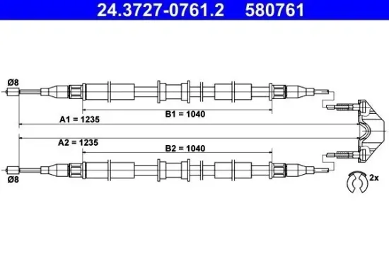 Seilzug, Feststellbremse hinten ATE 24.3727-0761.2 Bild Seilzug, Feststellbremse hinten ATE 24.3727-0761.2