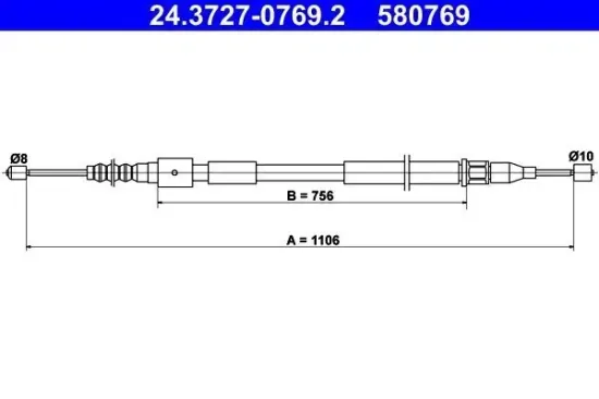 Seilzug, Feststellbremse hinten links ATE 24.3727-0769.2 Bild Seilzug, Feststellbremse hinten links ATE 24.3727-0769.2