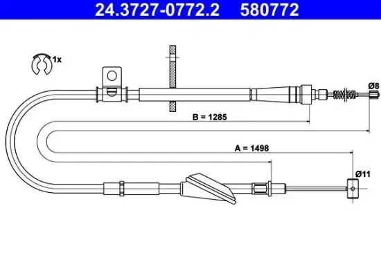 Seilzug, Feststellbremse hinten rechts ATE 24.3727-0772.2 Bild Seilzug, Feststellbremse hinten rechts ATE 24.3727-0772.2