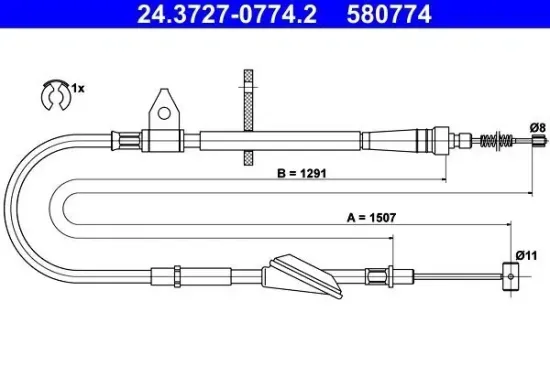 Seilzug, Feststellbremse hinten rechts ATE 24.3727-0774.2 Bild Seilzug, Feststellbremse hinten rechts ATE 24.3727-0774.2