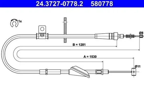 Seilzug, Feststellbremse hinten rechts ATE 24.3727-0778.2 Bild Seilzug, Feststellbremse hinten rechts ATE 24.3727-0778.2
