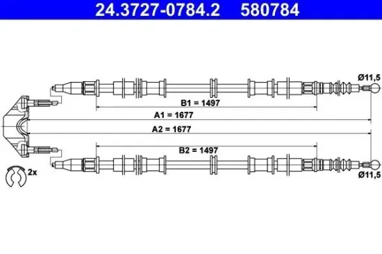Seilzug, Feststellbremse hinten ATE 24.3727-0784.2 Bild Seilzug, Feststellbremse hinten ATE 24.3727-0784.2