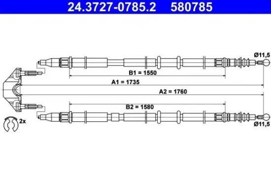Seilzug, Feststellbremse hinten ATE 24.3727-0785.2 Bild Seilzug, Feststellbremse hinten ATE 24.3727-0785.2