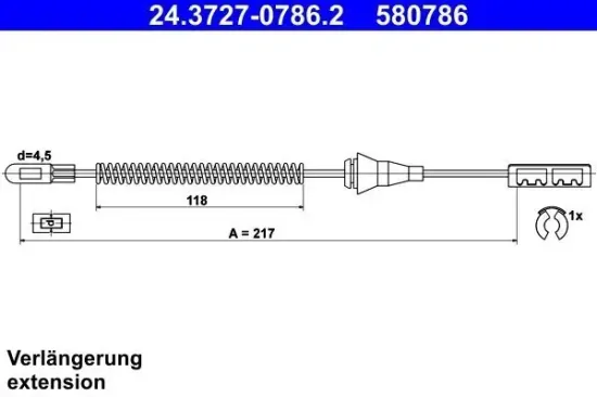 Seilzug, Feststellbremse hinten ATE 24.3727-0786.2 Bild Seilzug, Feststellbremse hinten ATE 24.3727-0786.2