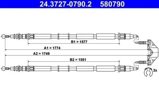 Seilzug, Feststellbremse hinten ATE 24.3727-0790.2 Bild Seilzug, Feststellbremse hinten ATE 24.3727-0790.2