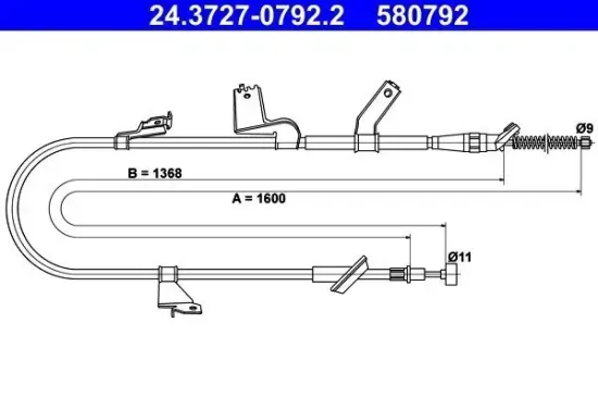 Seilzug, Feststellbremse hinten rechts ATE 24.3727-0792.2 Bild Seilzug, Feststellbremse hinten rechts ATE 24.3727-0792.2