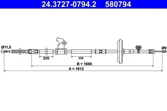 Seilzug, Feststellbremse hinten links ATE 24.3727-0794.2 Bild Seilzug, Feststellbremse hinten links ATE 24.3727-0794.2