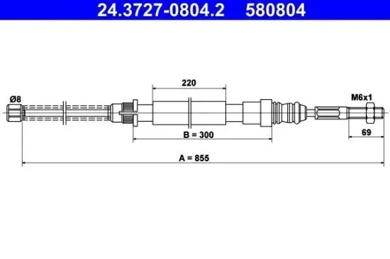 Seilzug, Feststellbremse hinten links ATE 24.3727-0804.2 Bild Seilzug, Feststellbremse hinten links ATE 24.3727-0804.2