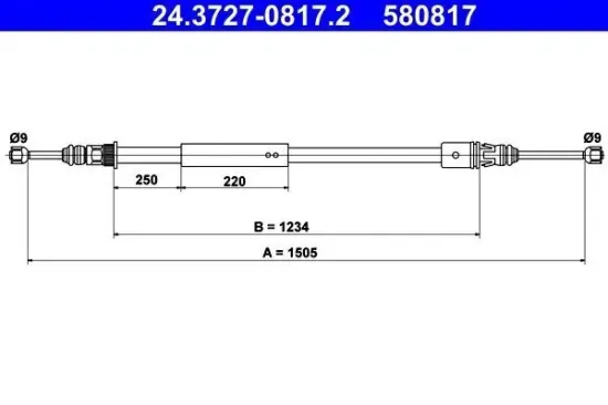 Seilzug, Feststellbremse hinten ATE 24.3727-0817.2 Bild Seilzug, Feststellbremse hinten ATE 24.3727-0817.2