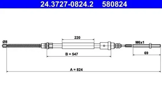 Seilzug, Feststellbremse hinten links ATE 24.3727-0824.2 Bild Seilzug, Feststellbremse hinten links ATE 24.3727-0824.2