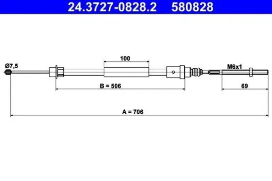 Seilzug, Feststellbremse hinten links ATE 24.3727-0828.2 Bild Seilzug, Feststellbremse hinten links ATE 24.3727-0828.2