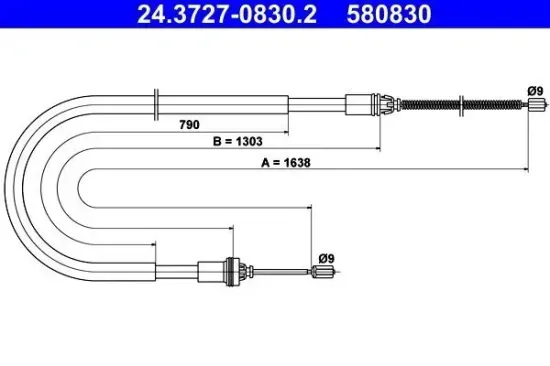 Seilzug, Feststellbremse hinten ATE 24.3727-0830.2 Bild Seilzug, Feststellbremse hinten ATE 24.3727-0830.2