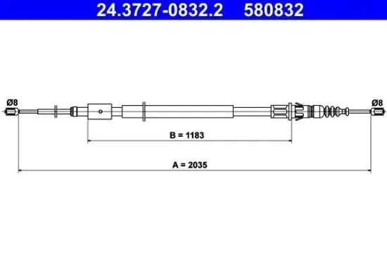 Seilzug, Feststellbremse hinten ATE 24.3727-0832.2 Bild Seilzug, Feststellbremse hinten ATE 24.3727-0832.2