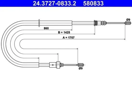 Seilzug, Feststellbremse hinten ATE 24.3727-0833.2 Bild Seilzug, Feststellbremse hinten ATE 24.3727-0833.2