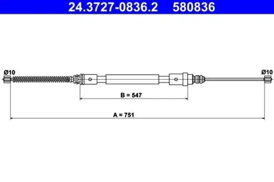 Seilzug, Feststellbremse hinten rechts ATE 24.3727-0836.2 Bild Seilzug, Feststellbremse hinten rechts ATE 24.3727-0836.2