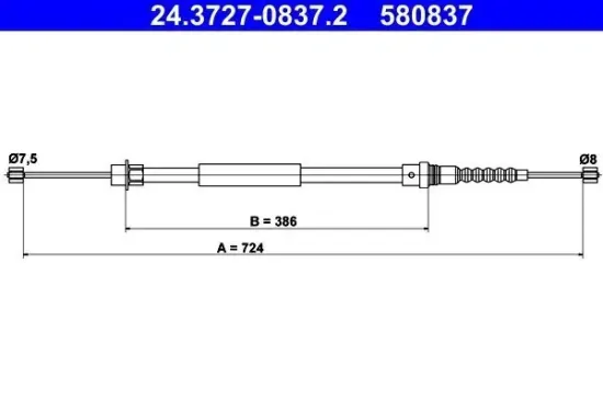 Seilzug, Feststellbremse hinten links ATE 24.3727-0837.2 Bild Seilzug, Feststellbremse hinten links ATE 24.3727-0837.2