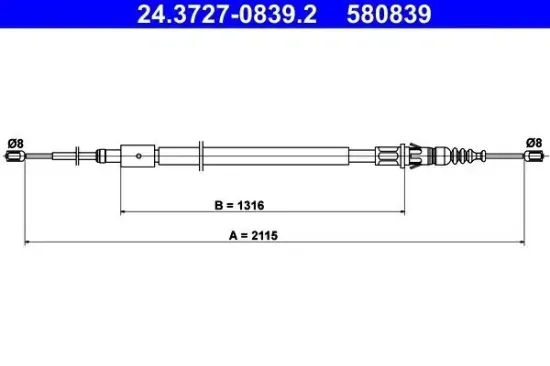 Seilzug, Feststellbremse hinten ATE 24.3727-0839.2 Bild Seilzug, Feststellbremse hinten ATE 24.3727-0839.2