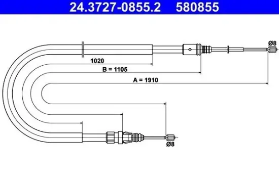 Seilzug, Feststellbremse hinten ATE 24.3727-0855.2 Bild Seilzug, Feststellbremse hinten ATE 24.3727-0855.2