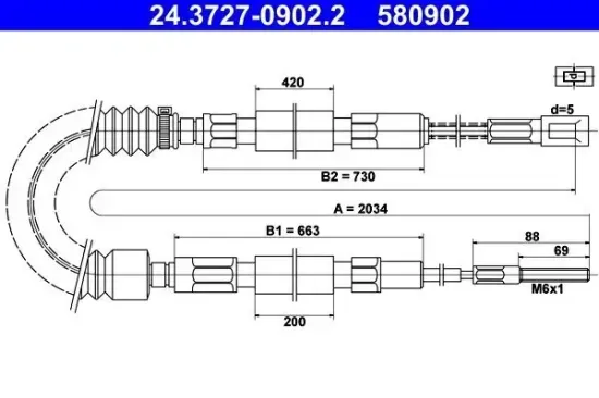 Seilzug, Feststellbremse hinten rechts ATE 24.3727-0902.2 Bild Seilzug, Feststellbremse hinten rechts ATE 24.3727-0902.2