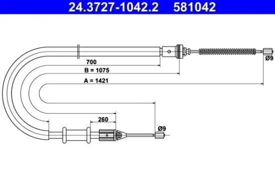 Seilzug, Feststellbremse hinten rechts ATE 24.3727-1042.2 Bild Seilzug, Feststellbremse hinten rechts ATE 24.3727-1042.2