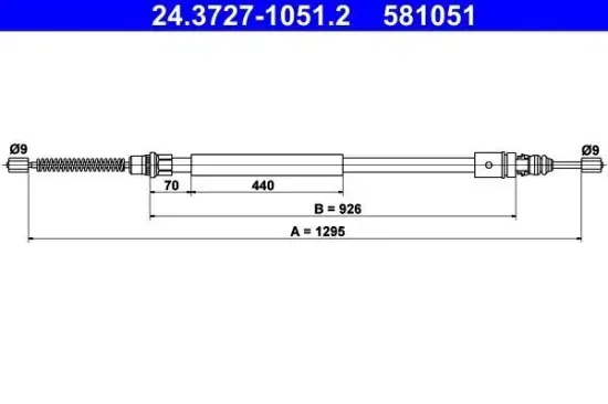 Seilzug, Feststellbremse hinten links ATE 24.3727-1051.2 Bild Seilzug, Feststellbremse hinten links ATE 24.3727-1051.2