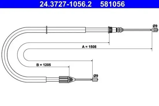 Seilzug, Feststellbremse hinten links ATE 24.3727-1056.2 Bild Seilzug, Feststellbremse hinten links ATE 24.3727-1056.2