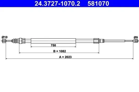 Seilzug, Feststellbremse hinten ATE 24.3727-1070.2 Bild Seilzug, Feststellbremse hinten ATE 24.3727-1070.2