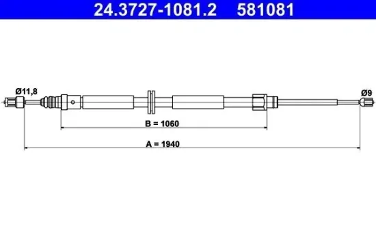 Seilzug, Feststellbremse hinten ATE 24.3727-1081.2 Bild Seilzug, Feststellbremse hinten ATE 24.3727-1081.2